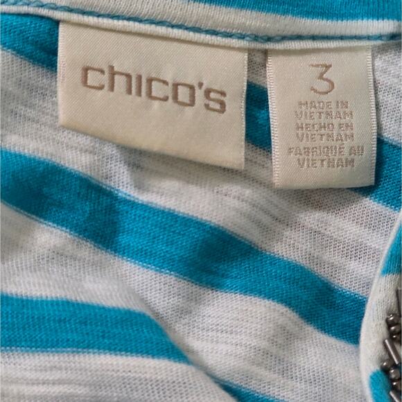 Chico's Aqua and White Striped Tied Neck Super Soft Stretch Tunic Size 3 XL - Picture 6 of 6